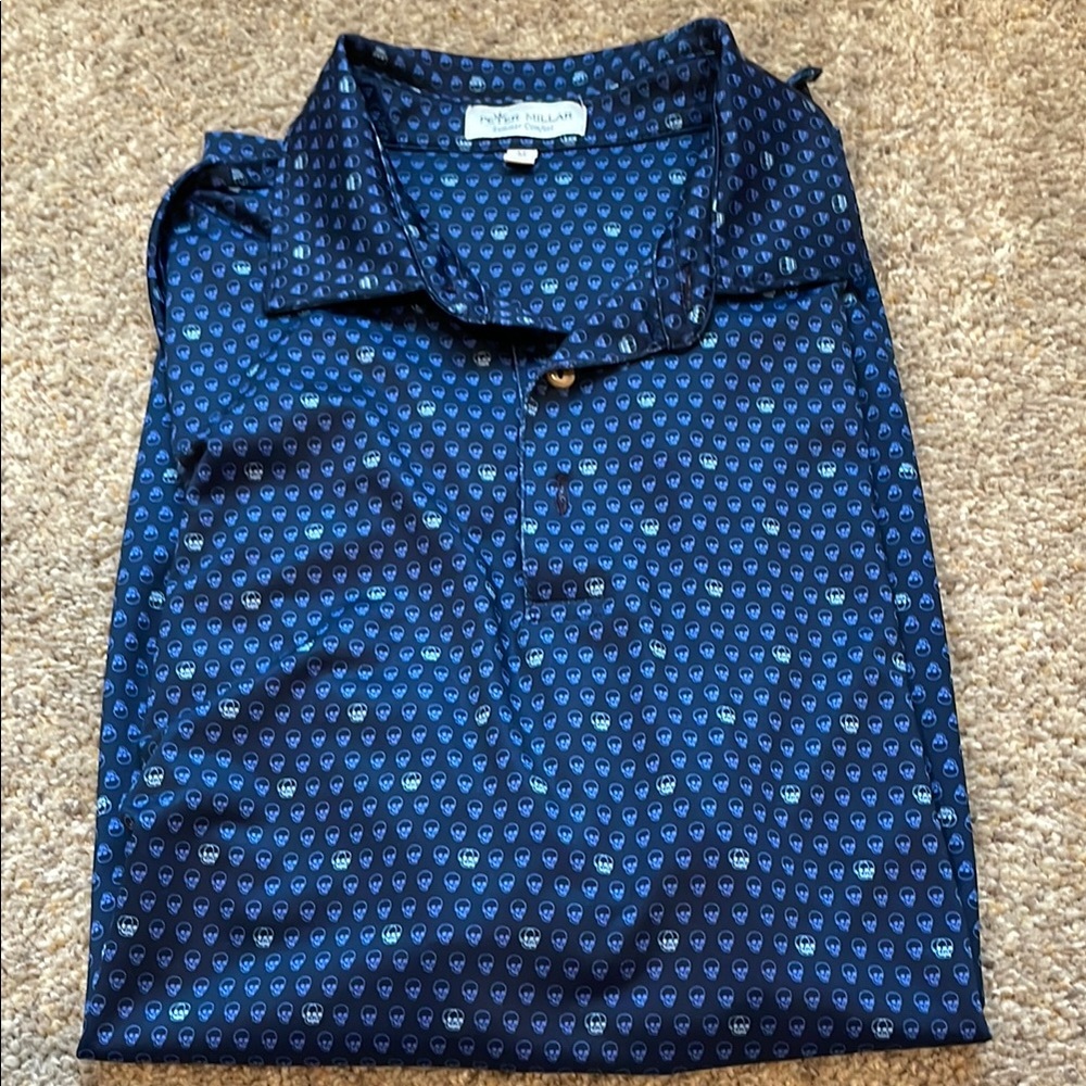 Sz M Peter Millar Summer Comfort Blue Skulls Polo Shirt